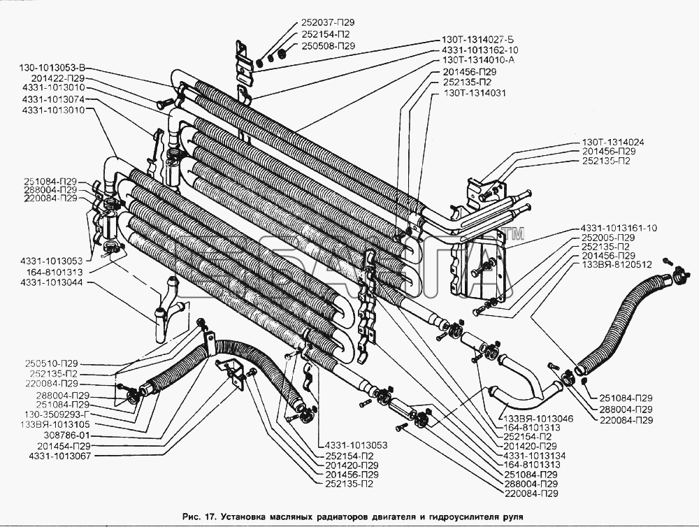 ЗИЛ ЗИЛ-433100 Схема Установка масляных радиаторов двигателя и